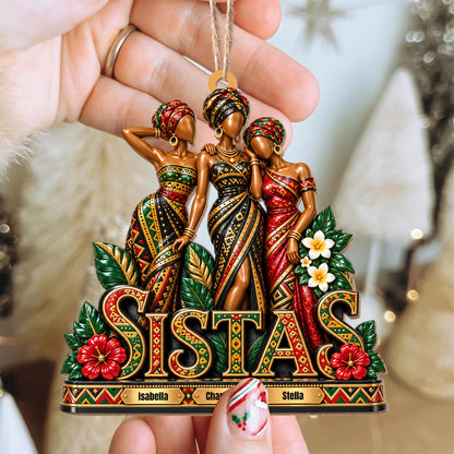 Personalized Sistas African Girls Custom Wood Ornament