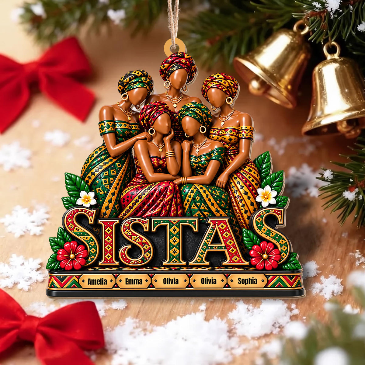 Personalized Sistas African Girls Custom Wood Ornament