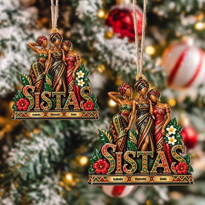 Personalized Sistas African Girls Custom Wood Ornament