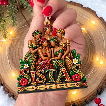 Personalized Sistas African Girls Custom Wood Ornament
