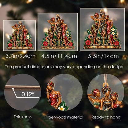 Personalized Sistas African Girls Custom Wood Ornament