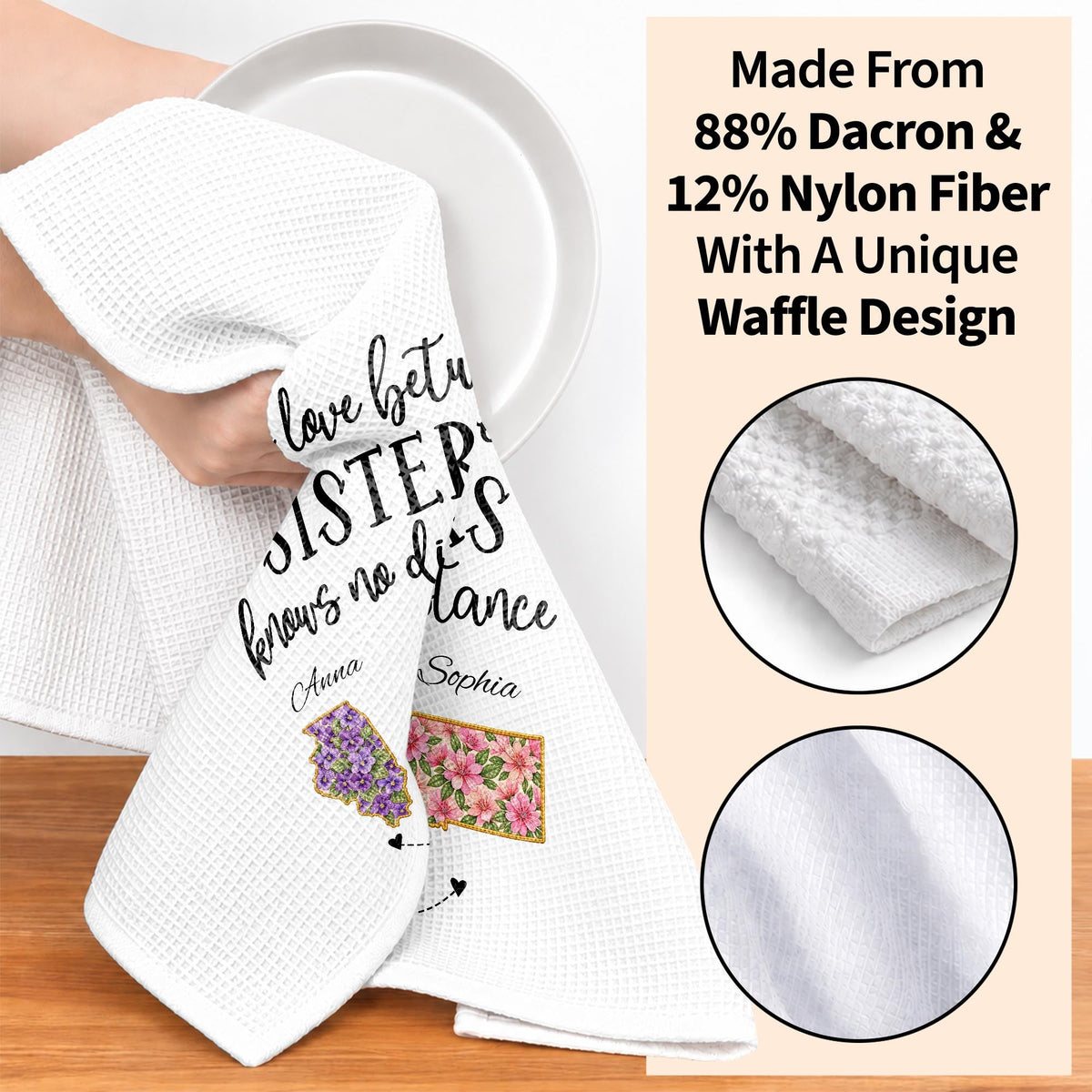 The Love Between Sisters Knows No Distance Floral State Map - Personalized Kitchen Towel - SIS269_TOWL