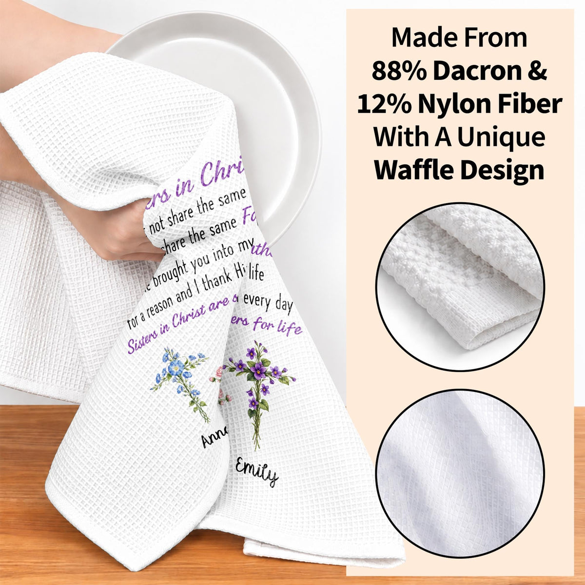 Sisters In Christ We Might Not Share The Same Mother Floral Cross - Personalized Kitchen Towel - SIS274_TOWL