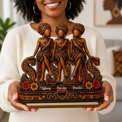 Personalized Seated Sistas Wooden Plaque