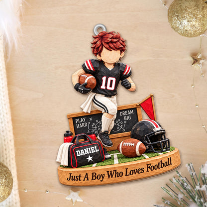 Personalized Boy Who Loves Football Helmet Wood Ornament