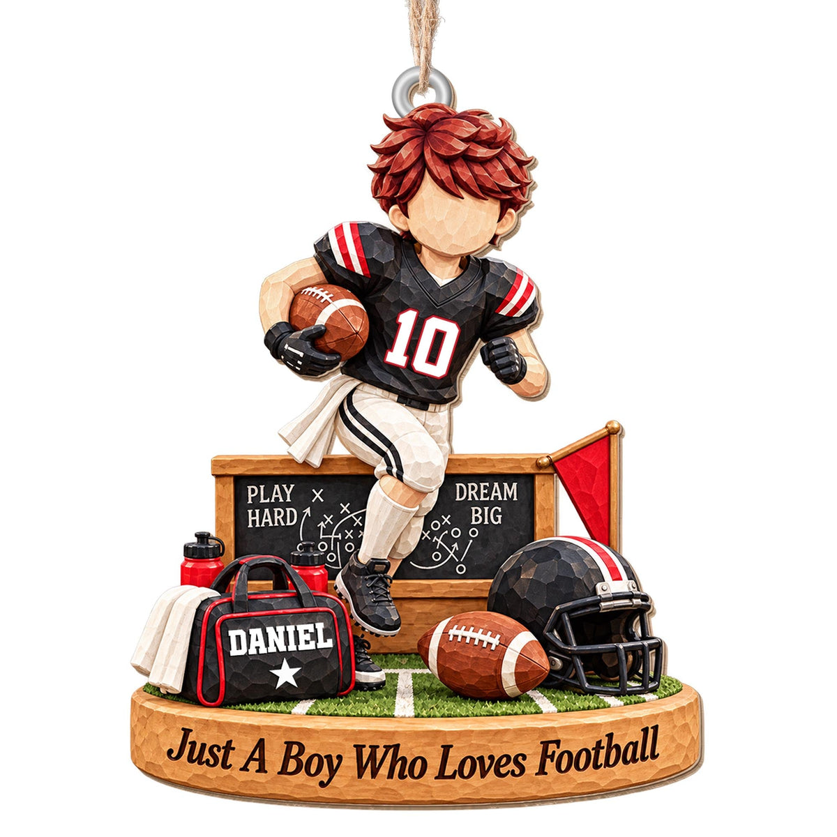 Personalized Boy Who Loves Football Helmet Wood Ornament