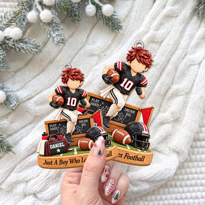 Personalized Boy Who Loves Football Helmet Wood Ornament