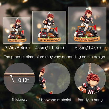 Personalized Boy Who Loves Football Helmet Wood Ornament
