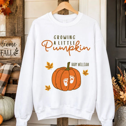 Custom Pumpkin Baby Footprints Maternity T-Shirt