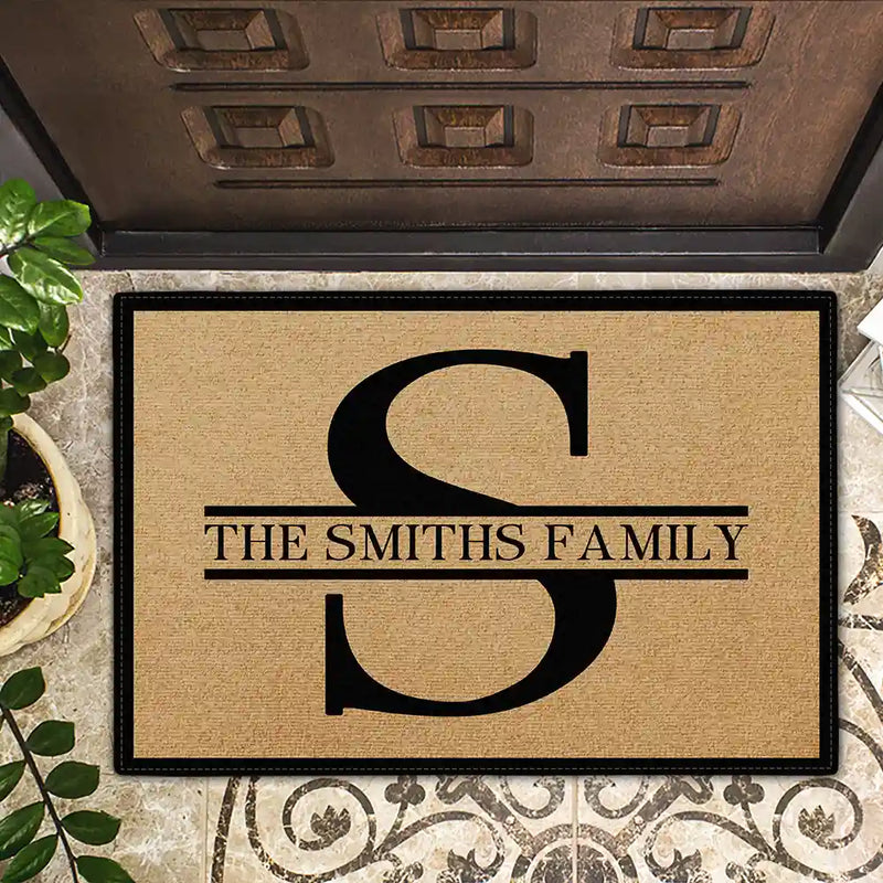 Personalized Family Monogram Black And Gold Doormat