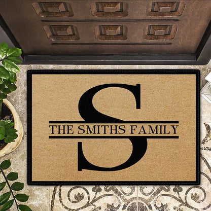 Personalized Family Monogram Black And Gold Doormat