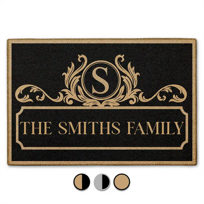 Personalized Family Monogram Black And Gold Doormat