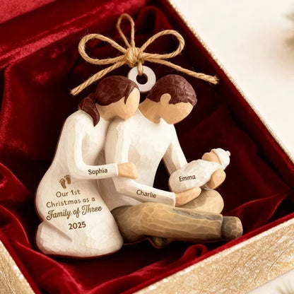 Personalized Wooden Ornament, New Parents Cradling Baby, Christmas Tree Decor and Unique Family Gift