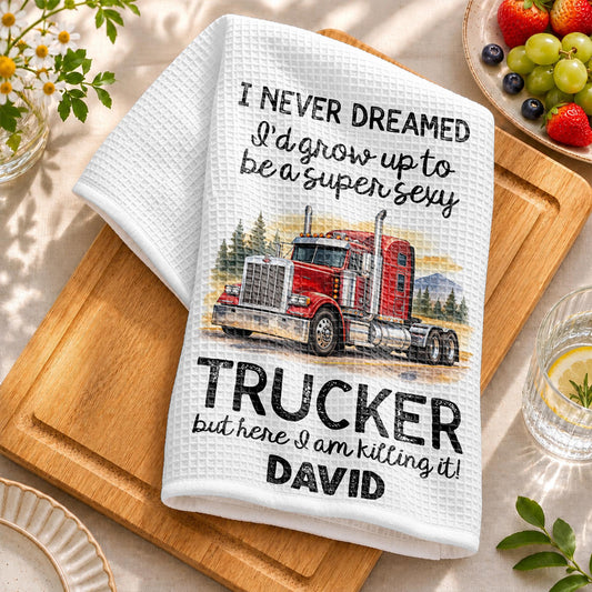 Personalized Super Sexy Trucker Big Rig Kitchen Hand Towel
