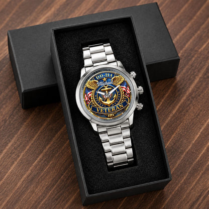 DD-214 Veteran US Navy Anchor And Wings Design - Personalized Custom Men's Watch - VTR025_CUMWA