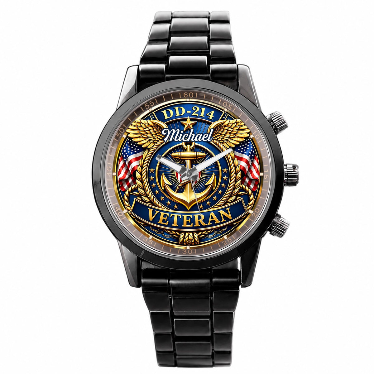 DD-214 Veteran US Navy Anchor And Wings Design - Personalized Custom Men's Watch - VTR025_CUMWA