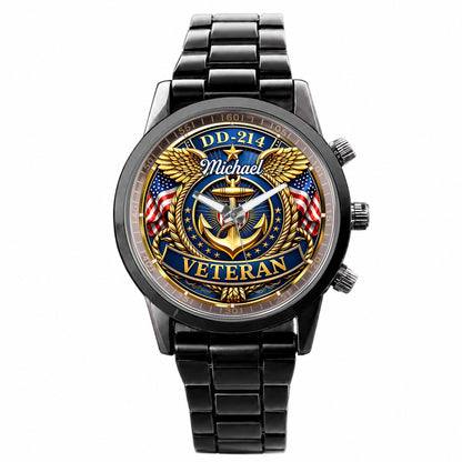 DD-214 Veteran US Navy Anchor And Wings Design - Personalized Custom Men's Watch - VTR025_CUMWA