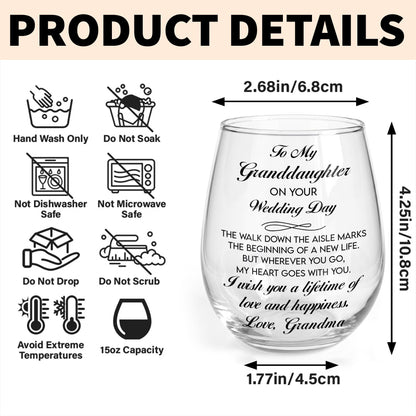 Personalized Wedding Day Granddaughter Flowers Stemless Wine Glass