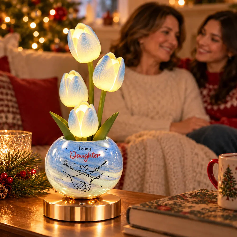To My Daughter, Granddaughter Long Distance Christmas Home Decor Gift - Personalized Pinky Promise Tulip LED Night Light