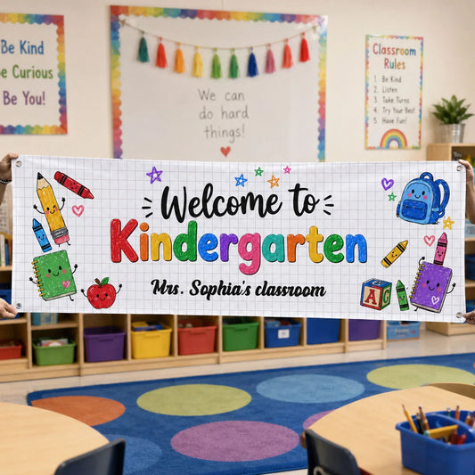 Personalized Welcome To Kindergarten Vinyl Banner