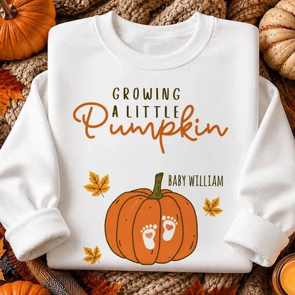 Custom Pumpkin Baby Footprints Maternity T-Shirt