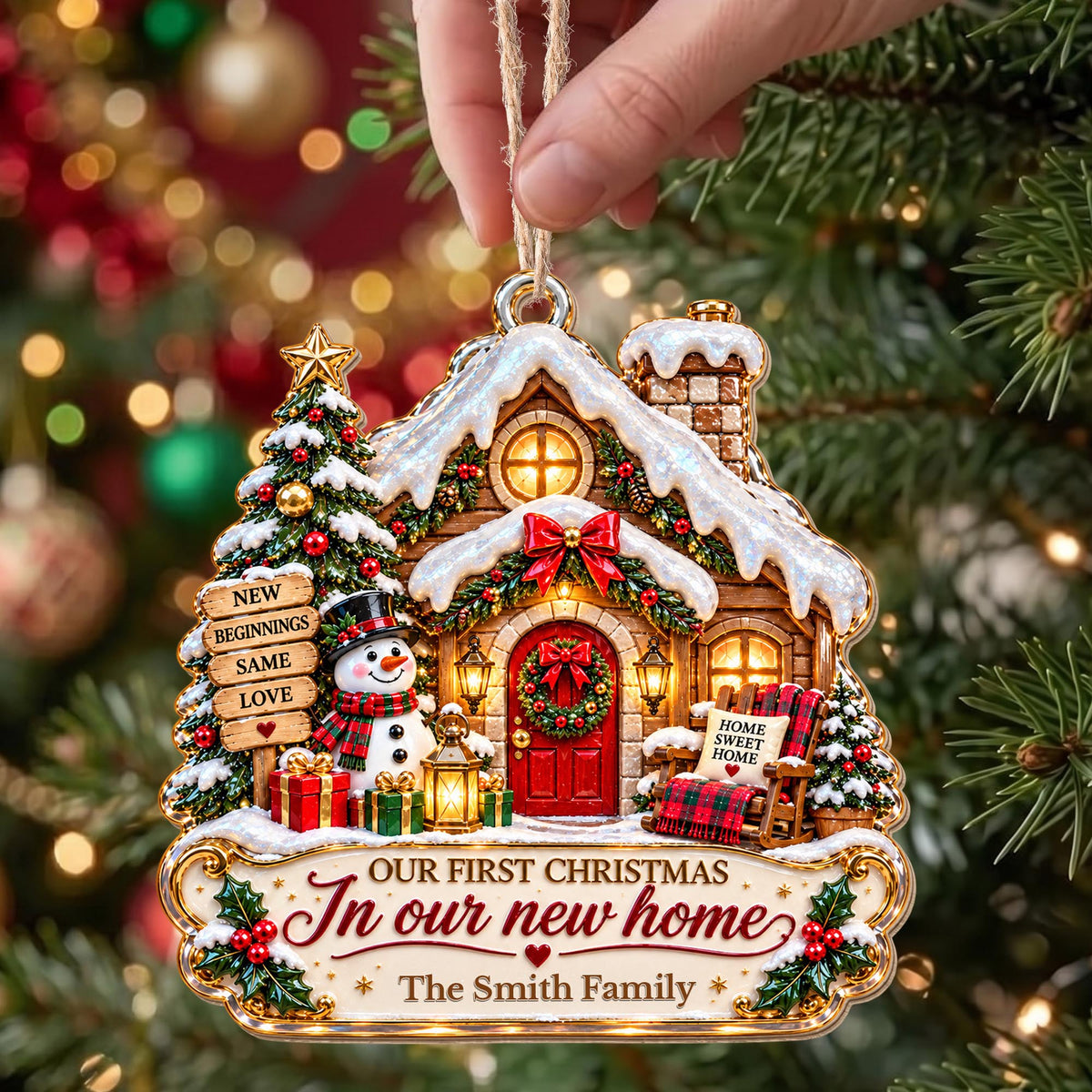 Personalized First Christmas In New Home Snowman Wood Ornament