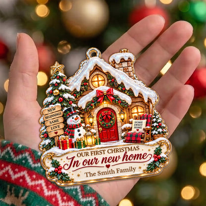Personalized First Christmas In New Home Snowman Wood Ornament