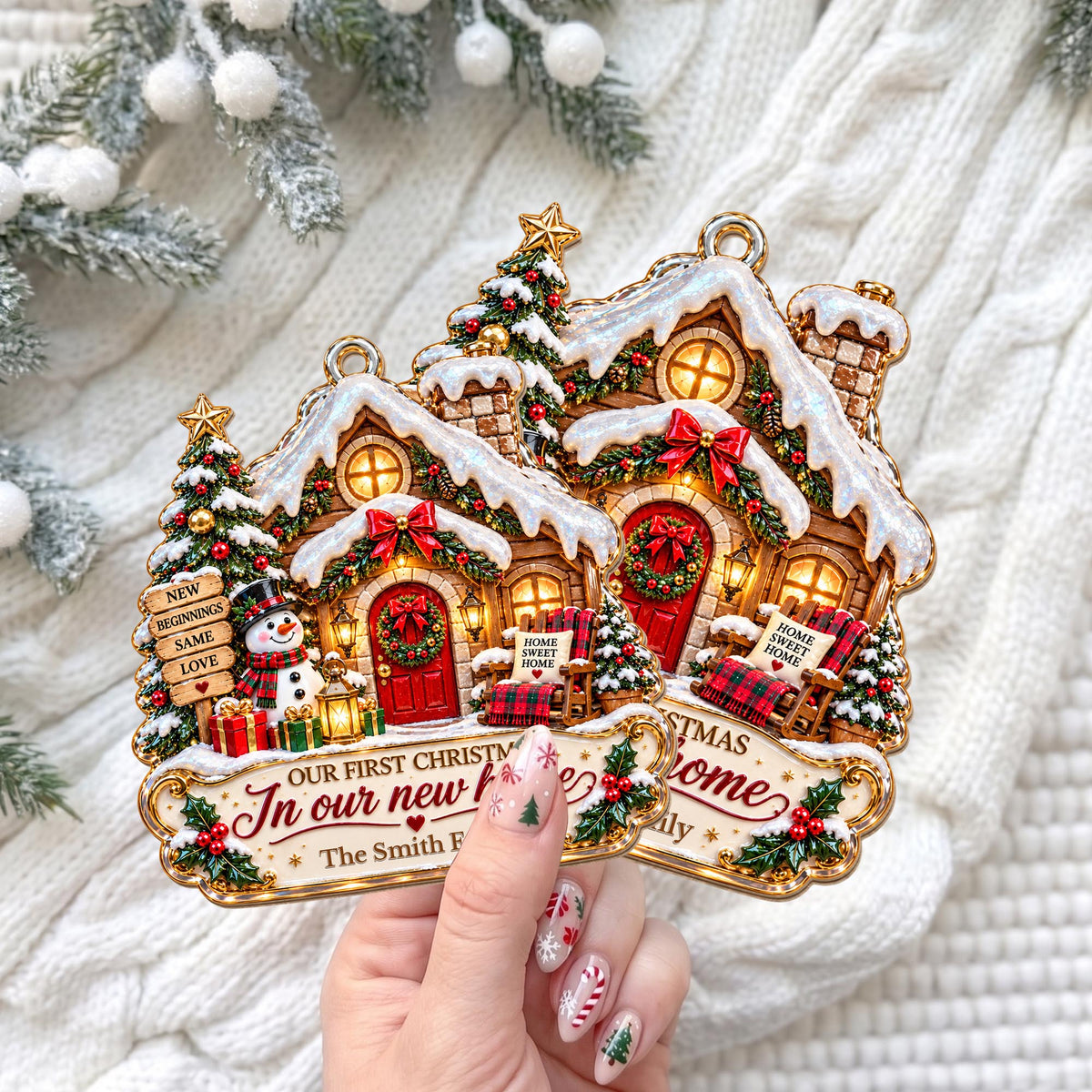 Personalized First Christmas In New Home Snowman Wood Ornament