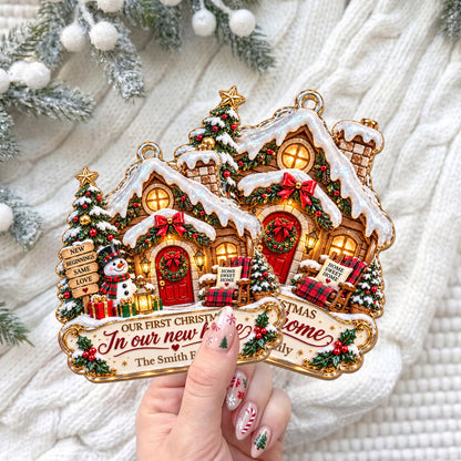 Personalized First Christmas In New Home Snowman Wood Ornament