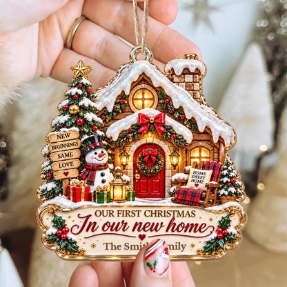 Personalized First Christmas In New Home Snowman Wood Ornament