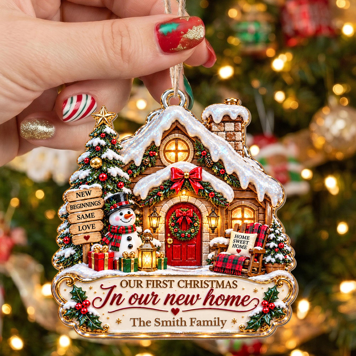 Personalized First Christmas In New Home Snowman Wood Ornament