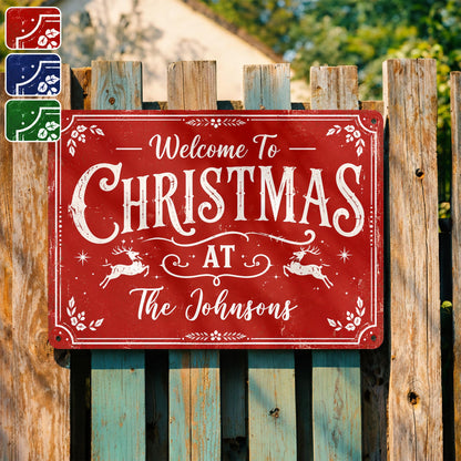 Welcome To Christmas At Our Home Reindeer Leaves - Personalized Metal Sign - XMAS337_MSIGN