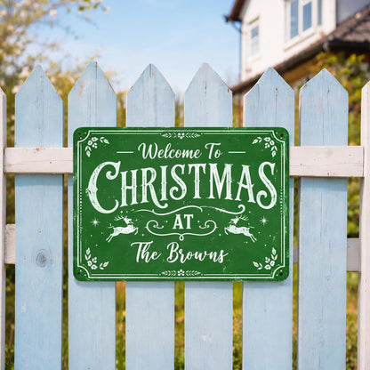 Welcome To Christmas At Our Home Reindeer Leaves - Personalized Metal Sign - XMAS337_MSIGN