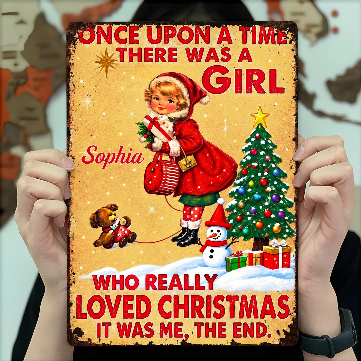 Personalized Once Upon A Time Snowman Christmas Metal Sign