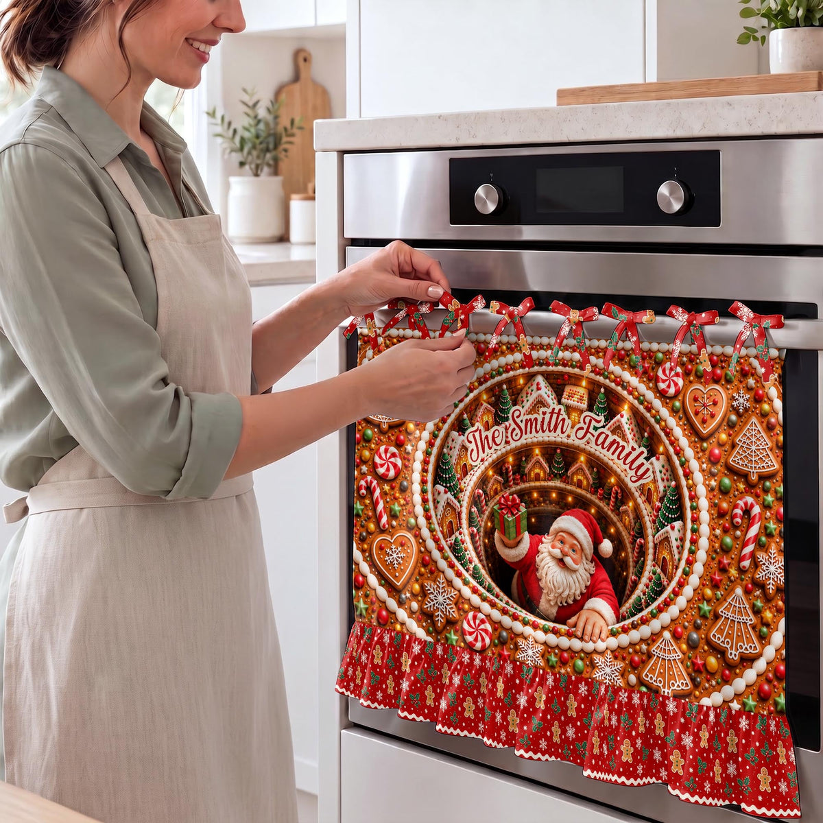 Personalized Family Santa Claus Oven Skirt Curtain