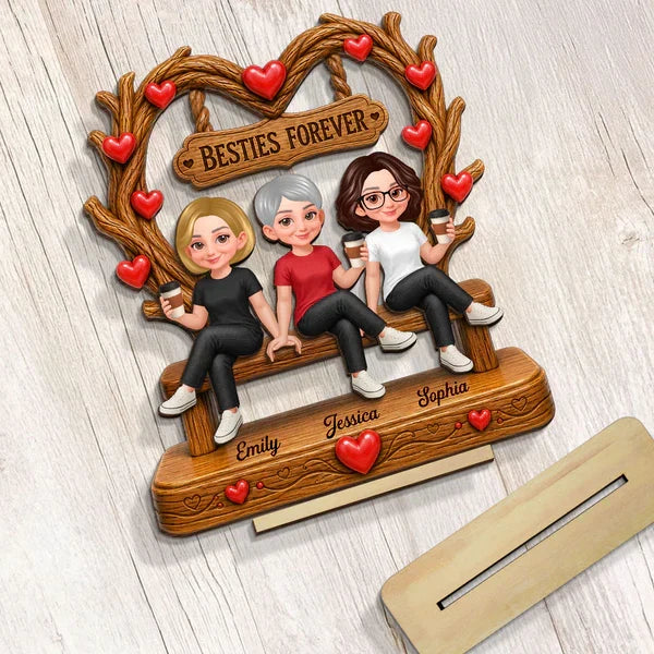 Personalized Besties Forever Heart Canopy Wooden Plaque