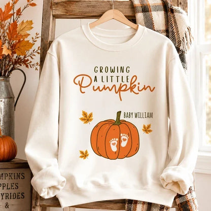 Custom Pumpkin Baby Footprints Maternity T-Shirt