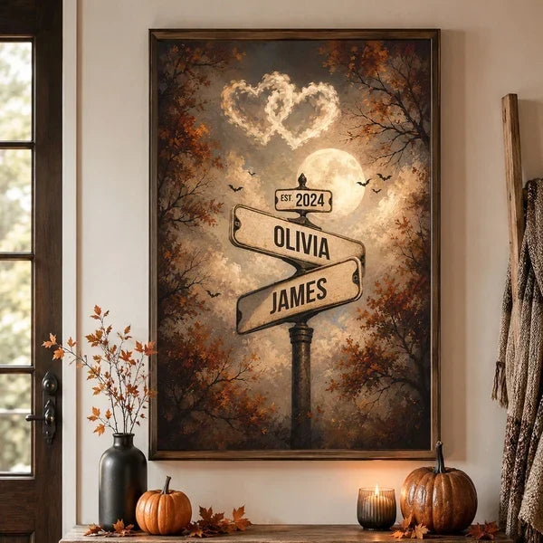 Personalized Moonlit Couple Street Signs Poster or Canvas