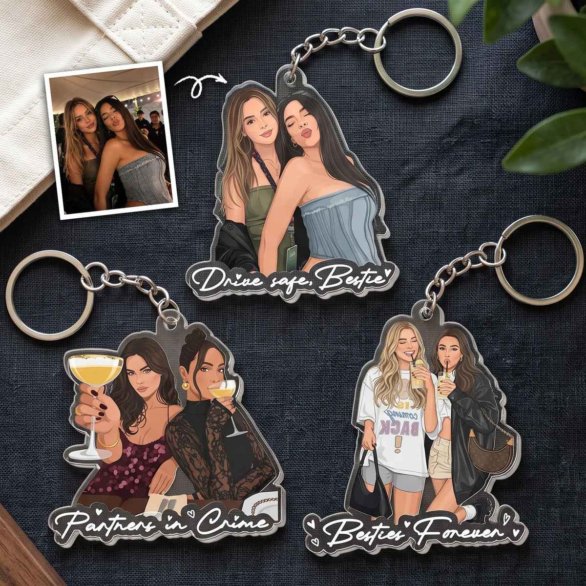 Acrylic Keychain with Personalized Friends Portrait, Drive Safe Bestie, Creative New Driver Gift for Her