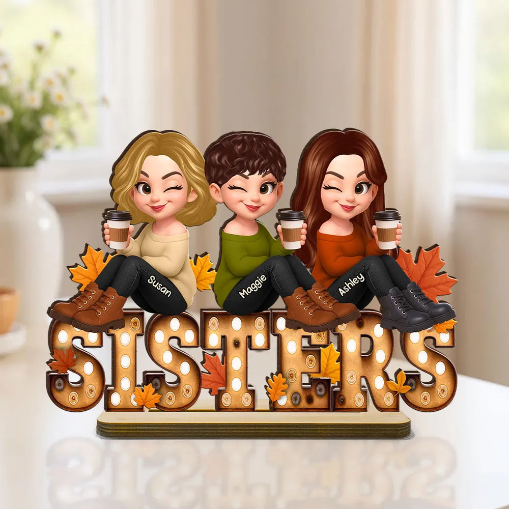 Personalized Autumn Sisters Wooden Plaque