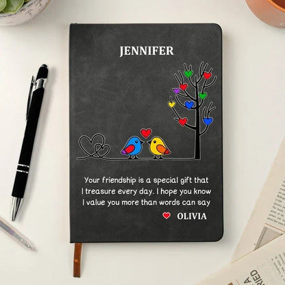 Personalized Colorful Birds Heart Tree Leather Journal