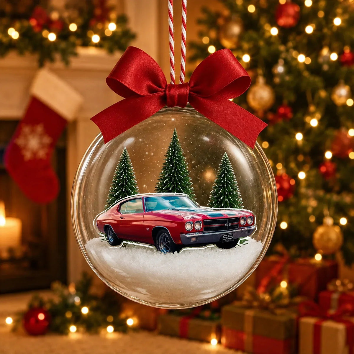 Acrylic Snow Globe Ornament, Personalized Classic Car Winter Scene, Creative Keepsake Gift for Car Lovers