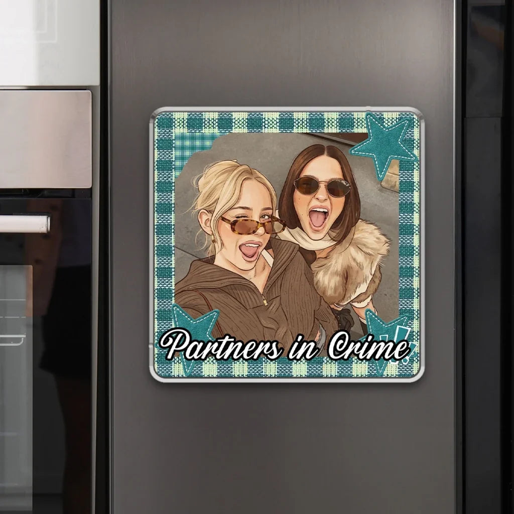 Personalized Acrylic Fridge Magnet, Colorful Plaid Selfie Portrait, Unique Creative Gift for a Close Friend