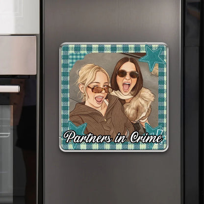 Personalized Acrylic Fridge Magnet, Colorful Plaid Selfie Portrait, Unique Creative Gift for a Close Friend