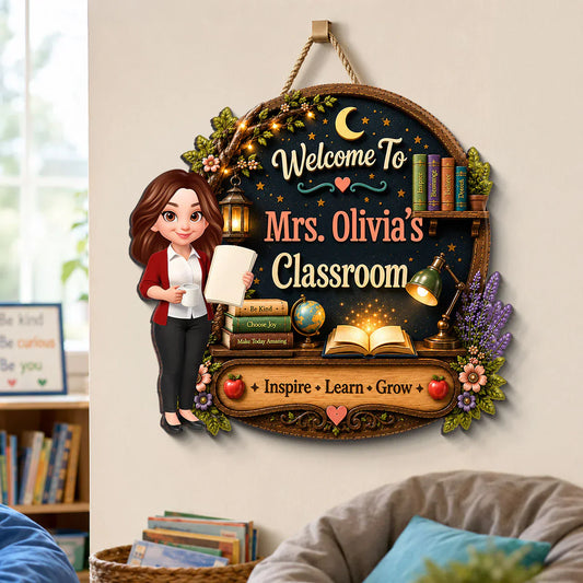 Personalized Inspire Learn Grow Teacher Wooden Sign