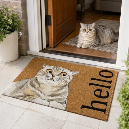 Personalized Hello Watercolor Dog Portrait Doormat