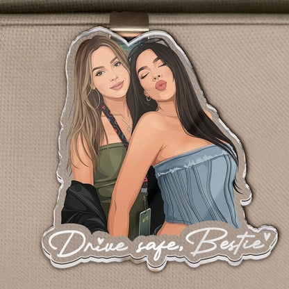 Personalized Acrylic Car Visor Clip, Illustrated Friends Posing, Unique Gift for a Friend