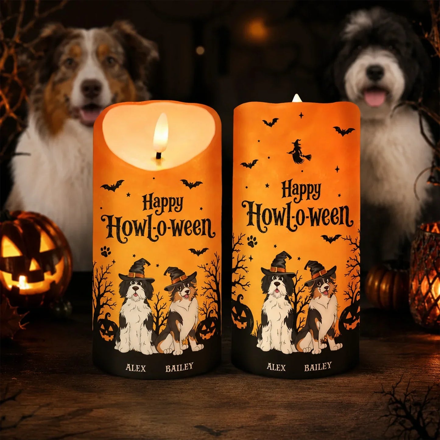 Personalized Happy Howl-O-Ween Dog LED Candle