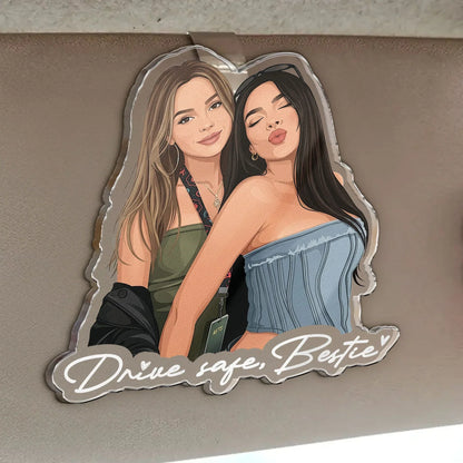 Personalized Acrylic Car Visor Clip, Illustrated Friends Posing, Unique Gift for a Friend