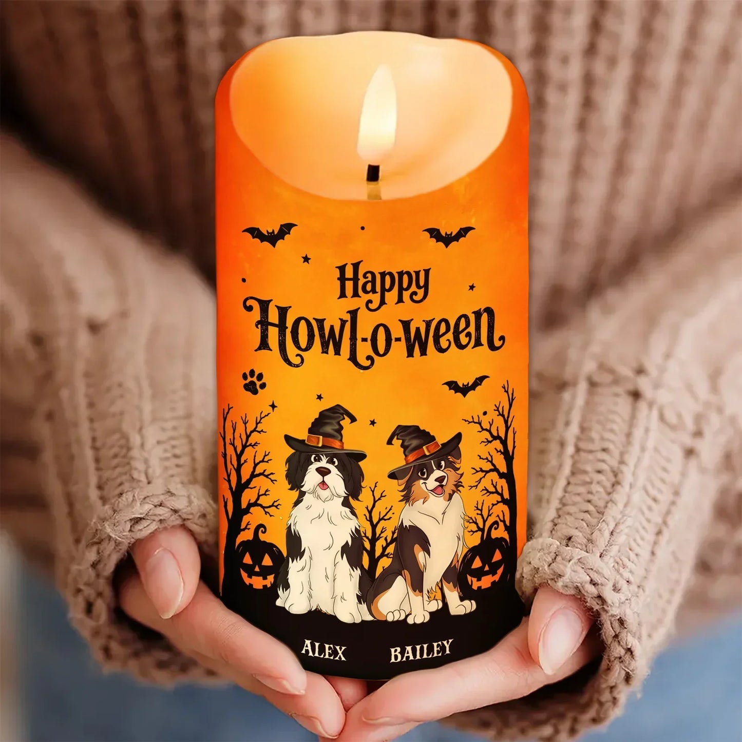 Personalized Happy Howl-O-Ween Dog LED Candle